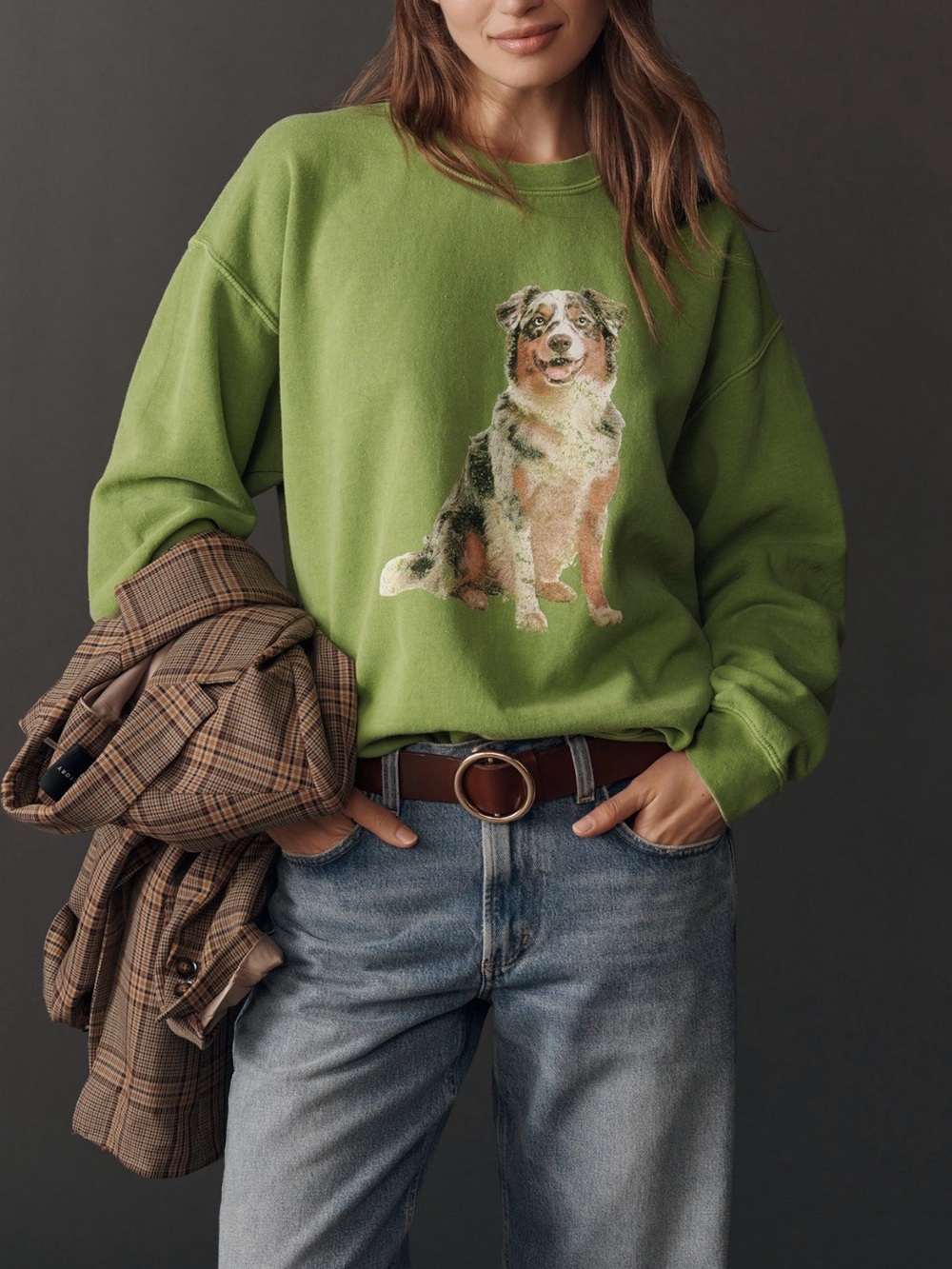 Anthropologie Olive Green Austrailian Shepard Crewneck Sweatshirt - Picture 3 of 8
